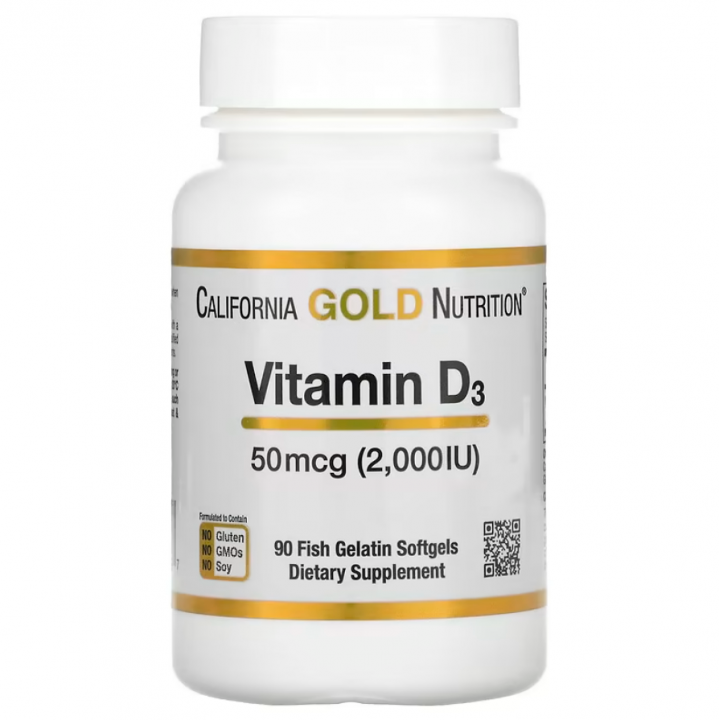 Вітамін D3 2000 МО (90 капсул) California Gold Nutrition – для кісток, імунітету й гормонального балансу Фото № 1
