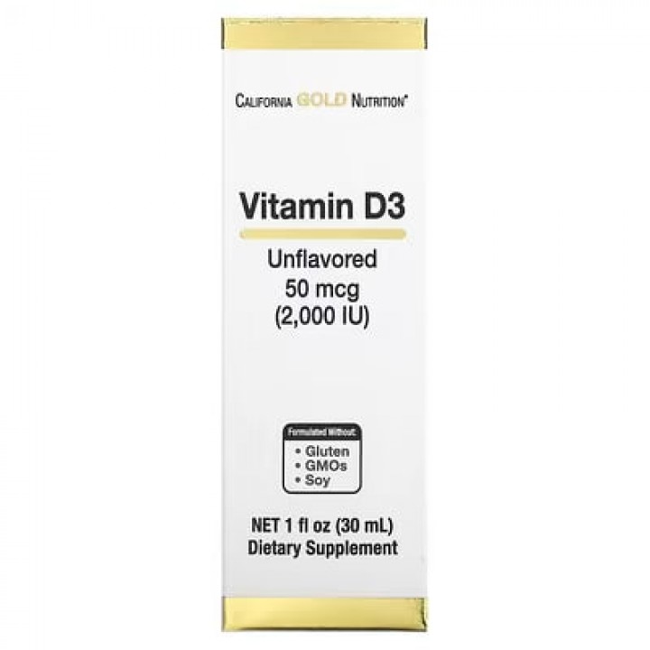 Рідкий Вітамін D3 California Gold Nutrition 2000 МО – 30 мл без добавок Фото № 1