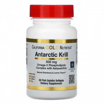 Жир антарктичного криля, 500 мг, California Gold Nutrition, 30 капсул з риб'ячого желатину.