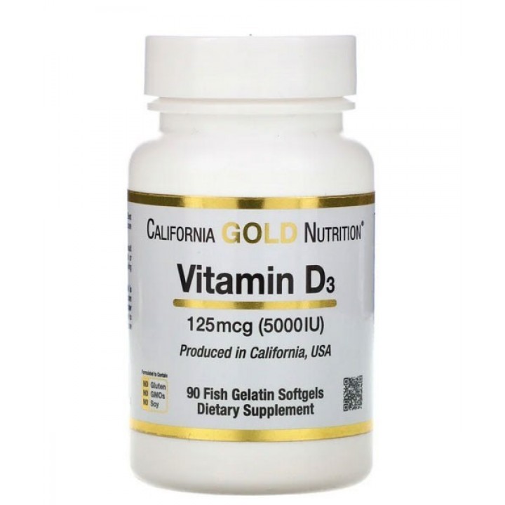 Вітамін D3 5000 МО (90 капсул) California Gold Nutrition – потужна підтримка кісток, імунітету та гормонального фону Фото № 1